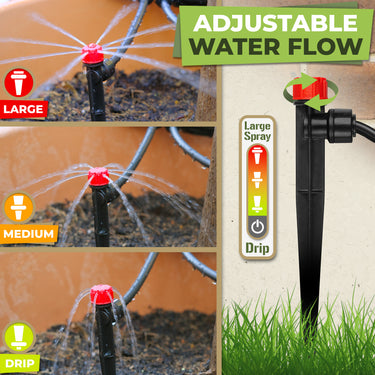 Adjustable spray settings – Rotate the sprinkler head to provide customized hydration for each plant.